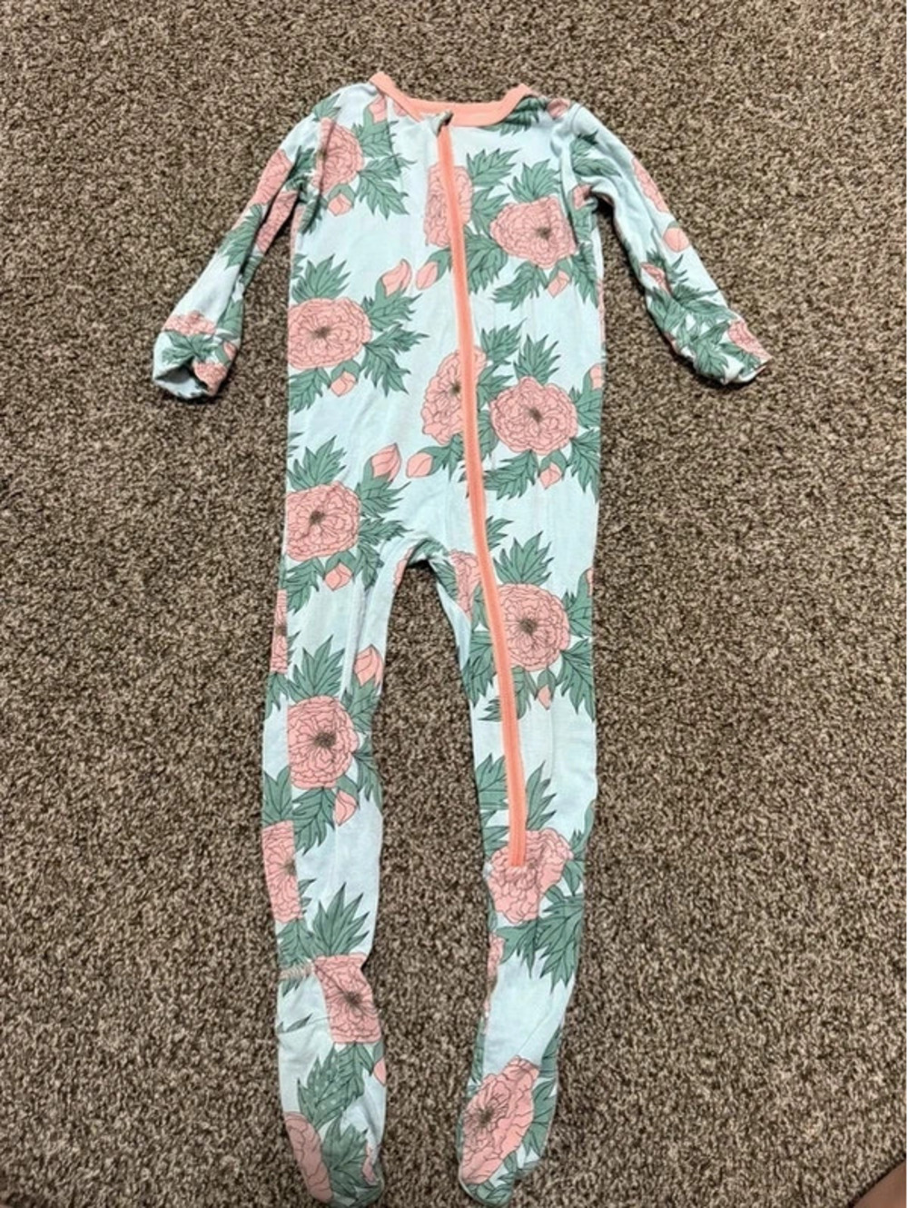 Kickee Pants 18-24 Months Floral Footed Pajamas Pink Green Bamboo Sleeper